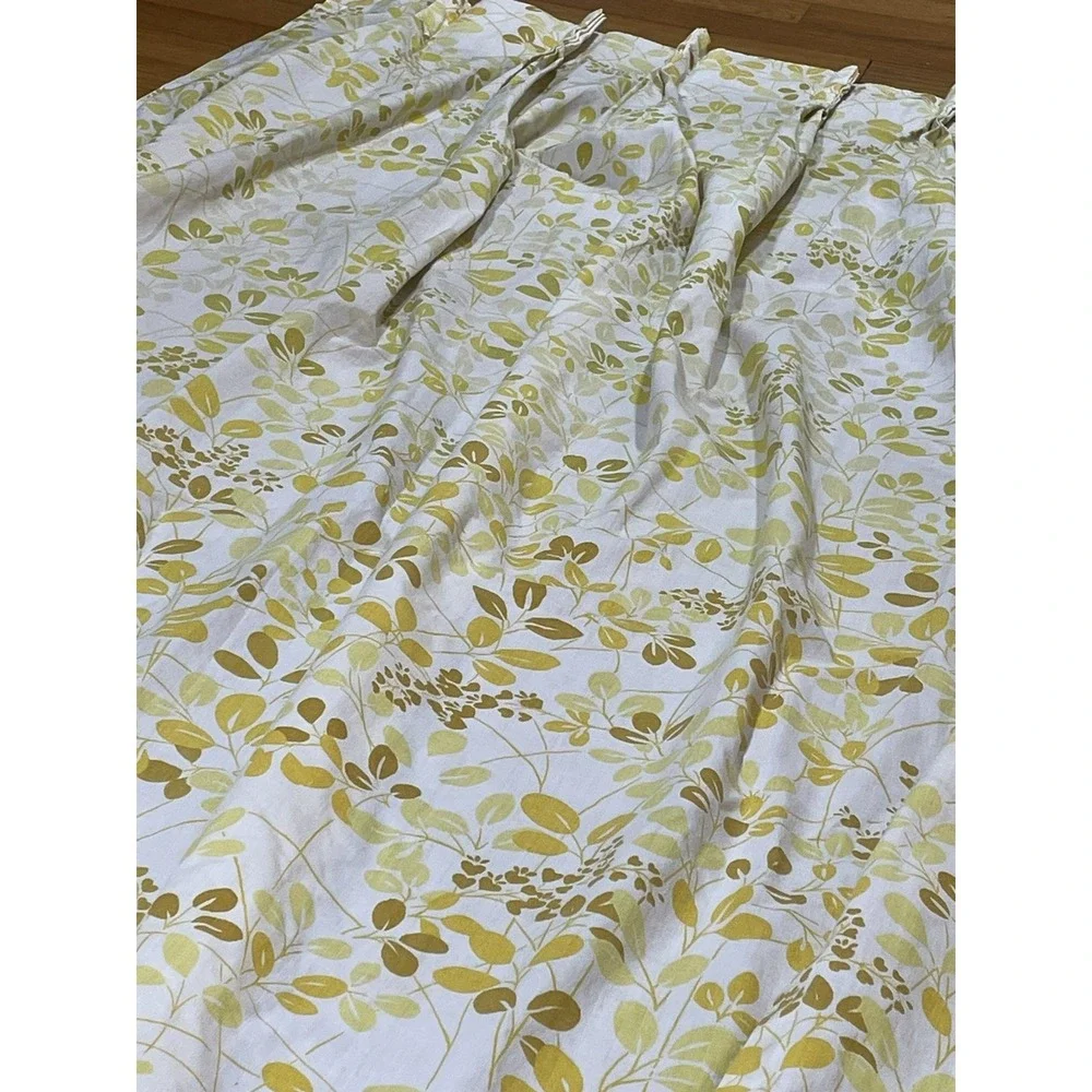 Vintage Floral Pinch Pleat Drape Panels Cotton Polyester MCM‎ Green Yellow 62
